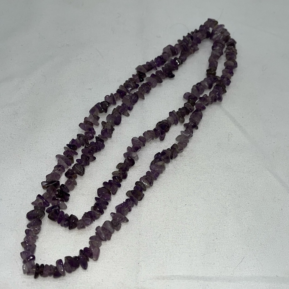 Long Genuine Amethyst Polished Chip Bead Necklace 34” - Picture 1 of 3